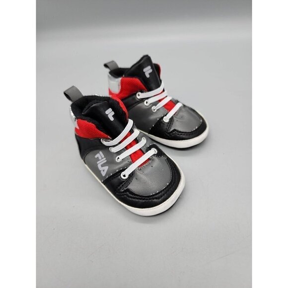 Infant Fila Sneakers Shoes Slip On 9-12 Months Black Gray Red - Picture 1 of 6